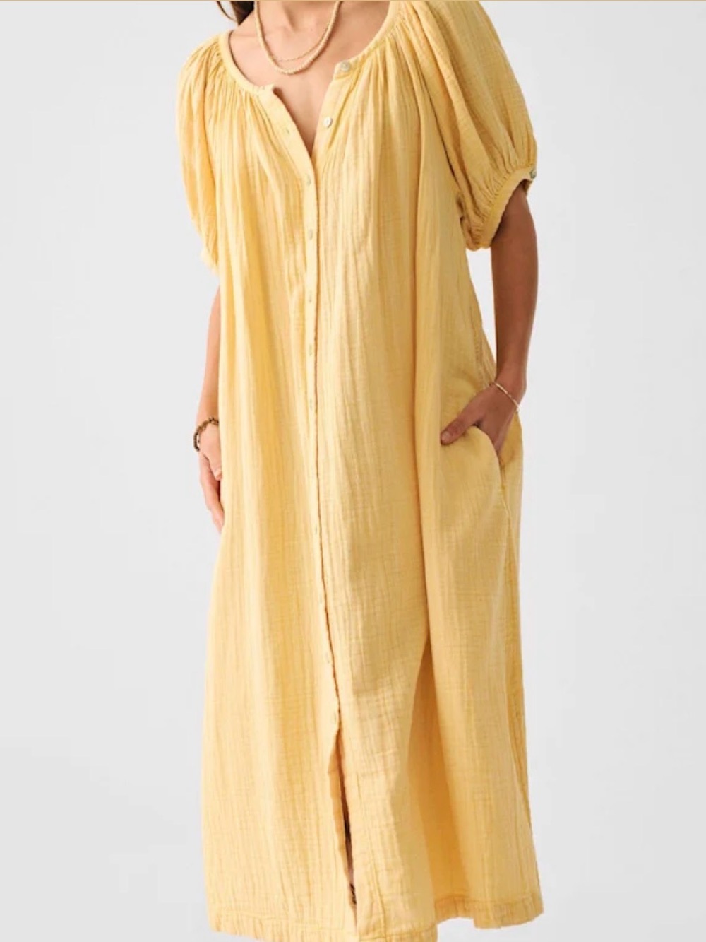 FAHERTY Dream Organic Cotton Gauze Carmel Dress in Sahara Sun Yellow - Picture 2 of 11